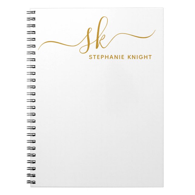 Modern Monogram Gold Script Calligraphy Custom Notebook (Front)