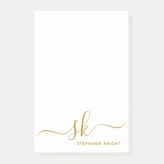 Modern Monogram Gold Script Calligraphy Custom Post-it Notes (Front)