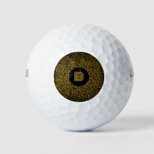 Modern monogram golden dots black golf balls