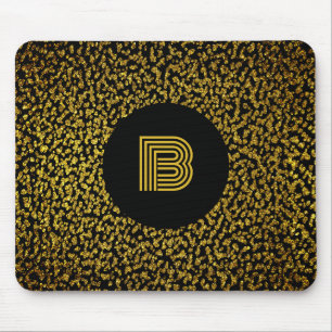 Modern monogram golden dots black mouse pad