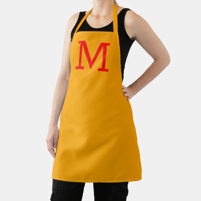 Modern Monogram Golden Yellow and Red Chef's Apron (Insitu)