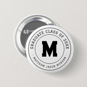 Modern Monogram Graduate Class of 20XX Custom 6 Cm Round Badge