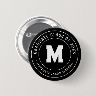 Modern Monogram Graduate Class of 20XX Custom 6 Cm Round Badge