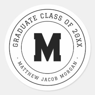 Modern Monogram Graduate Class of 20XX Custom Classic Round Sticker