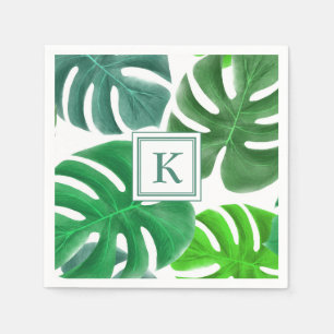 Modern Monogram Green Botanical Palm Leaves  Napkin