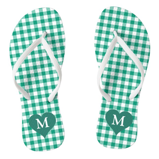 Modern Monogram Green Checks Thongs (Footbed)