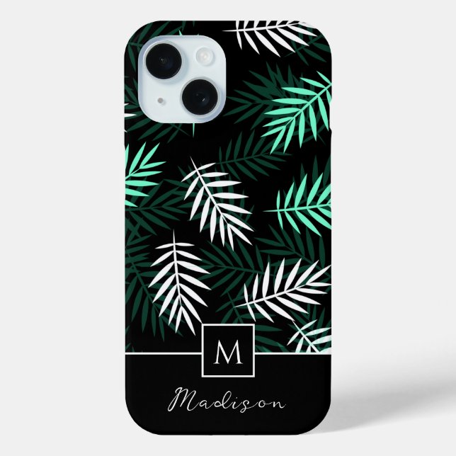 Modern Monogram Green Leaves Pattern Case-Mate iPhone Case (Back)