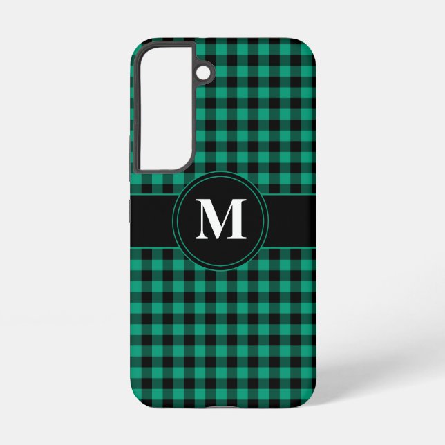 Modern Monogram Green Plaid Pattern Samsung Galaxy S22 Case (Back)