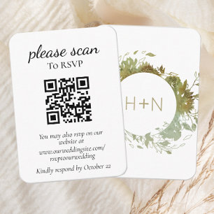 Modern Monogram Green RSVP with QR Code Enclosure Card