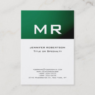 Modern Monogram Green Striped White Business Card