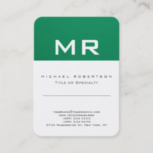 Modern Monogram Green White Clean Business Card