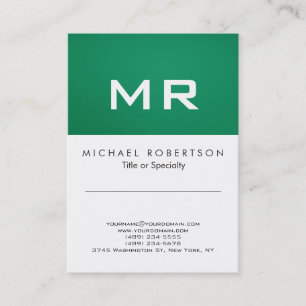 Modern Monogram Green White Clean Business Card