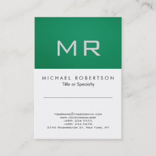 Modern Monogram Green White Clean Business Card