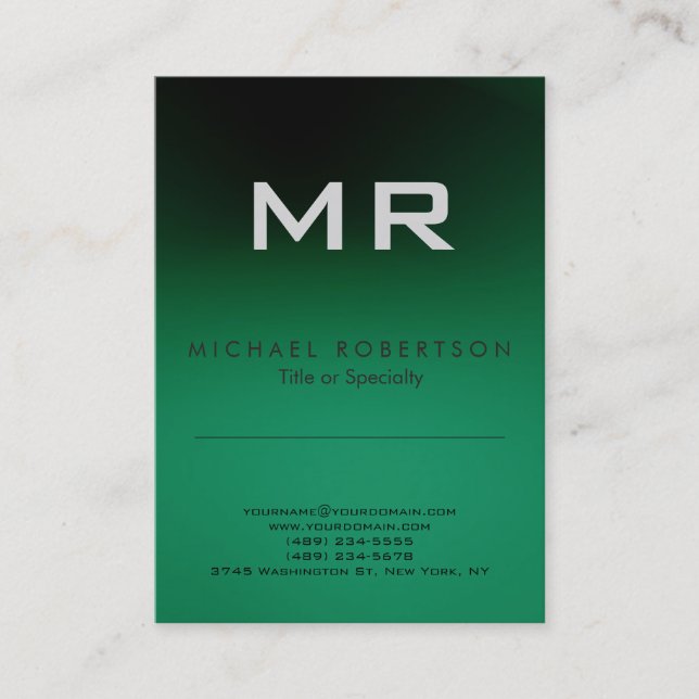 Modern Monogram Green White Clean Business Card (Front)