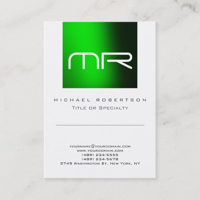 Modern Monogram Green White Cute Business Card (Front)