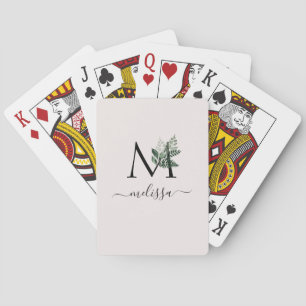 Modern monogram greenery playing cards