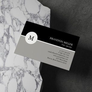 Modern Monogram Grey & Black One Sided Business Card