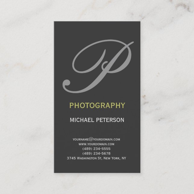 Modern Monogram Grey Business Card (Front)