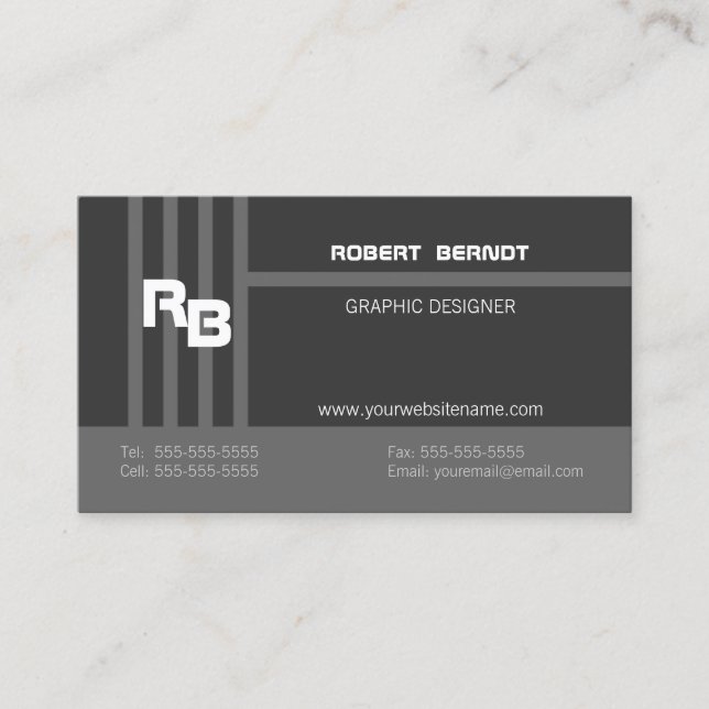 Modern Monogram Grey Business Card (Front)