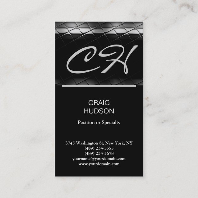 Modern Monogram Grey White Business Card (Front)
