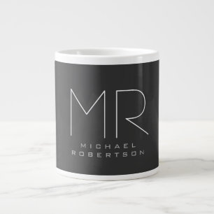 Modern Monogram Grey White Minimalist Large Coffee Mug