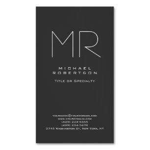 Modern Monogram Grey White Minimalist Magnetic Business Card