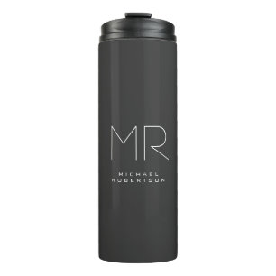 Modern Monogram Grey White Minimalist Thermal Tumbler