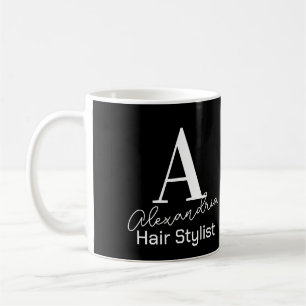 Modern Monogram Hair Stylist Black and White Coffee Mug