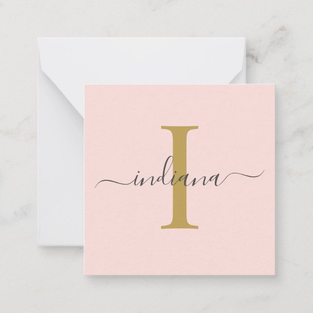 Modern Monogram Hand-Lettered Gold Grey Pink Card (Back)