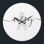 Modern Monogram Handwriting Calligraphy Name Large Clock<br><div class="desc">Simple modern monogram combined with handwriting calligraphy font.</div>
