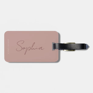Modern Monogram Handwritten Script Dusty Pink Luggage Tag