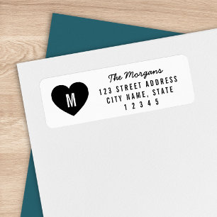 Modern Monogram Heart Family Home Address Return Address Label