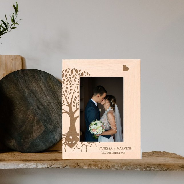 Modern Monogram Heart Names Tree of Life Wedding  Etched Frames (Creator Uploaded)