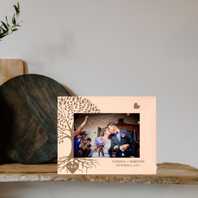 Modern Monogram Heart Names Tree of Life Wedding  Etched Frames (Creator Uploaded)