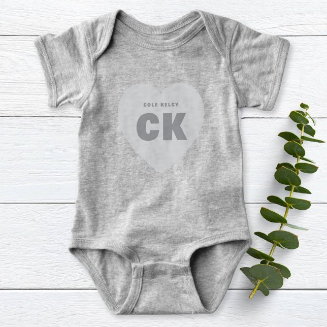 Modern Monogram Heart Newborn Gray Outfit Custom Baby Bodysuit (Creator Uploaded)