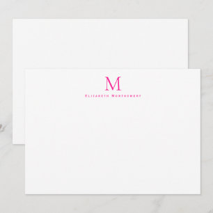 Modern Monogram Hot Pink Correspondence  Card