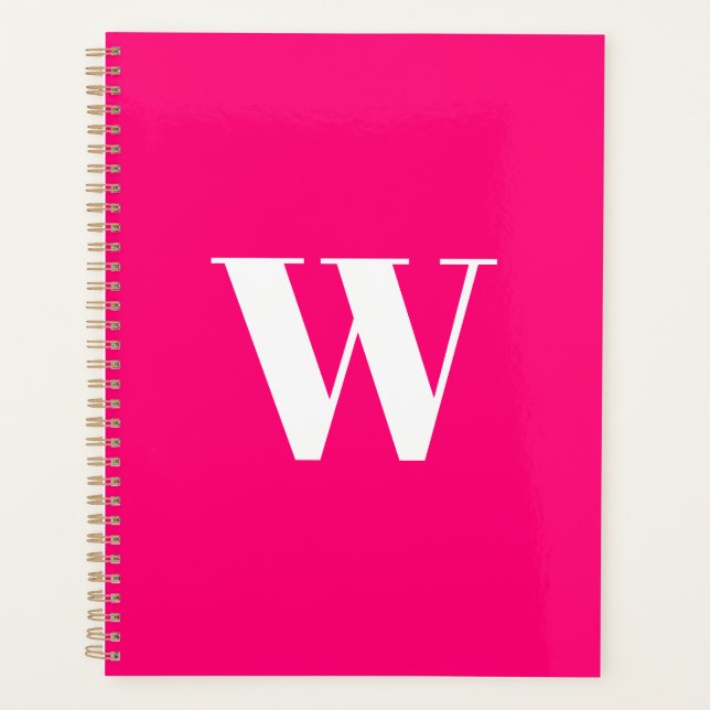 Modern monogram hot pink custom initial letter  planner (Front)
