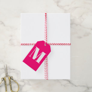 Modern monogram hot pink fuchsia white initial gift tags