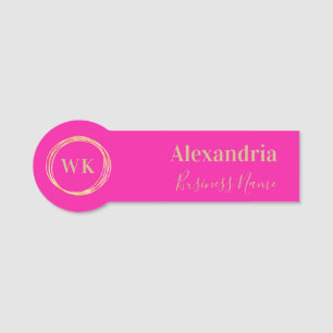 Modern Monogram Hot Pink Gold Employee Name Tag