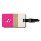 Modern Monogram Hot Pink Gold Striped Luggage Tag