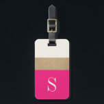 Modern Monogram Hot Pink Gold Striped Luggage Tag<br><div class="desc">Modern and chic,  this luggage features bold hot pink and gold stripes and a customisable monogram. Add you name and address to the back for a truly personalised luggage tag.</div>
