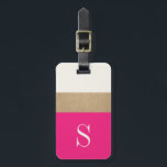 Modern Monogram Hot Pink Gold Striped Luggage Tag<br><div class="desc">Modern and chic,  this luggage features bold hot pink and gold stripes and a customisable monogram. Add you name and address to the back for a truly personalised luggage tag.</div>