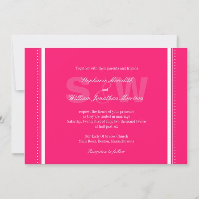 Modern Monogram Hot Pink Wedding Invitation (Front)