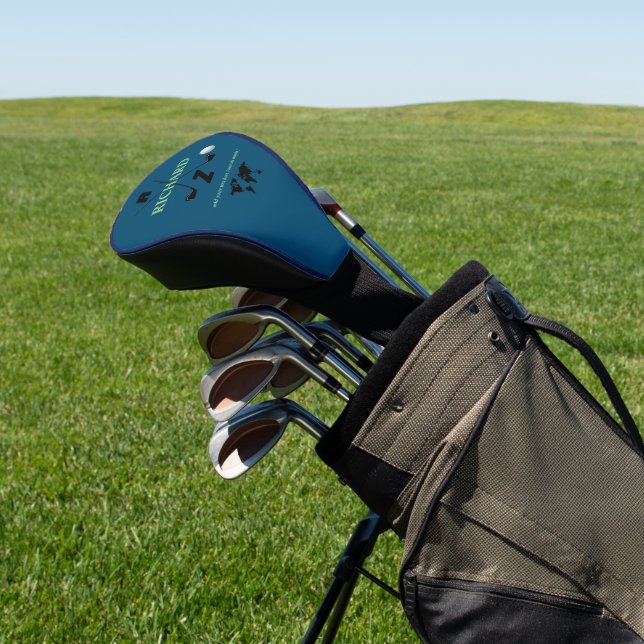 Modern Monogram I Monogrammed Blue Golf Head Cover (In Situ)