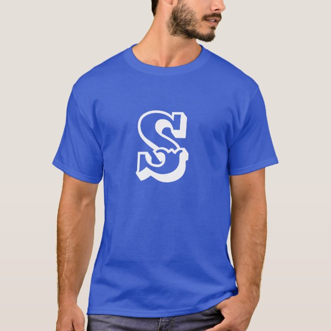 Modern Monogram Initial Add Your Text Deep Blue T-Shirt (Front)