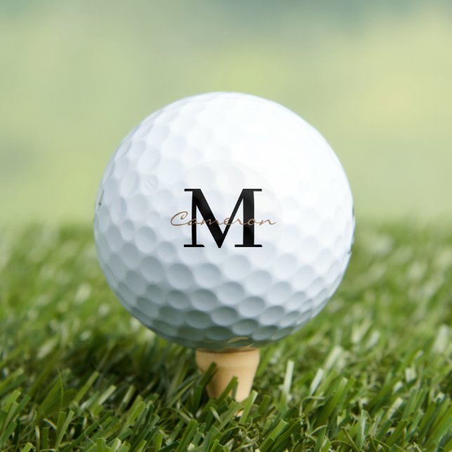 Modern Monogram Initial and Name Personalised Golf Balls (Insitu Tee)