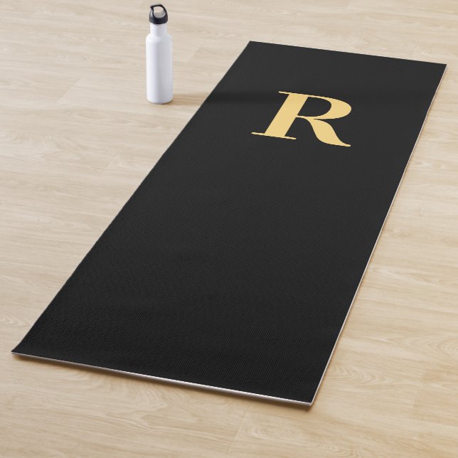 Modern Monogram Initial Black Gold Yoga Mat (In Situ)