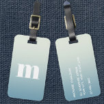 Modern Monogram Initial Blue Gradient Luggage Tag<br><div class="desc">Modern lower case typography minimalist monogram initial design which can be changed to personalise,  along with the details on the reverse. White on a teal gradient background.</div>