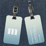 Modern Monogram Initial Blue Gradient Luggage Tag<br><div class="desc">Modern lower case typography minimalist monogram initial design which can be changed to personalise,  along with the details on the reverse. White on a teal gradient background.</div>