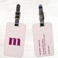 Modern Monogram Initial Blush Pink Burgundy